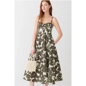 J. Crew Collection Sweetheart Midi Dress in Leafy Floral Taffeta Olive- 10 NWT!
